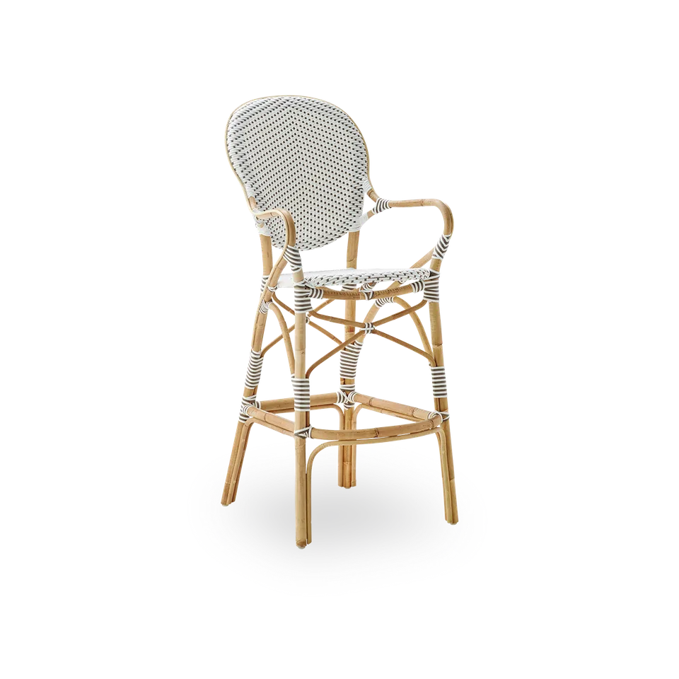 Isabell Bar Stool de Sika-Design en White w/ cappuccino dot ArtFibre, Skin on – Rattan frame, Aucun – photo du produit 1 sur 2