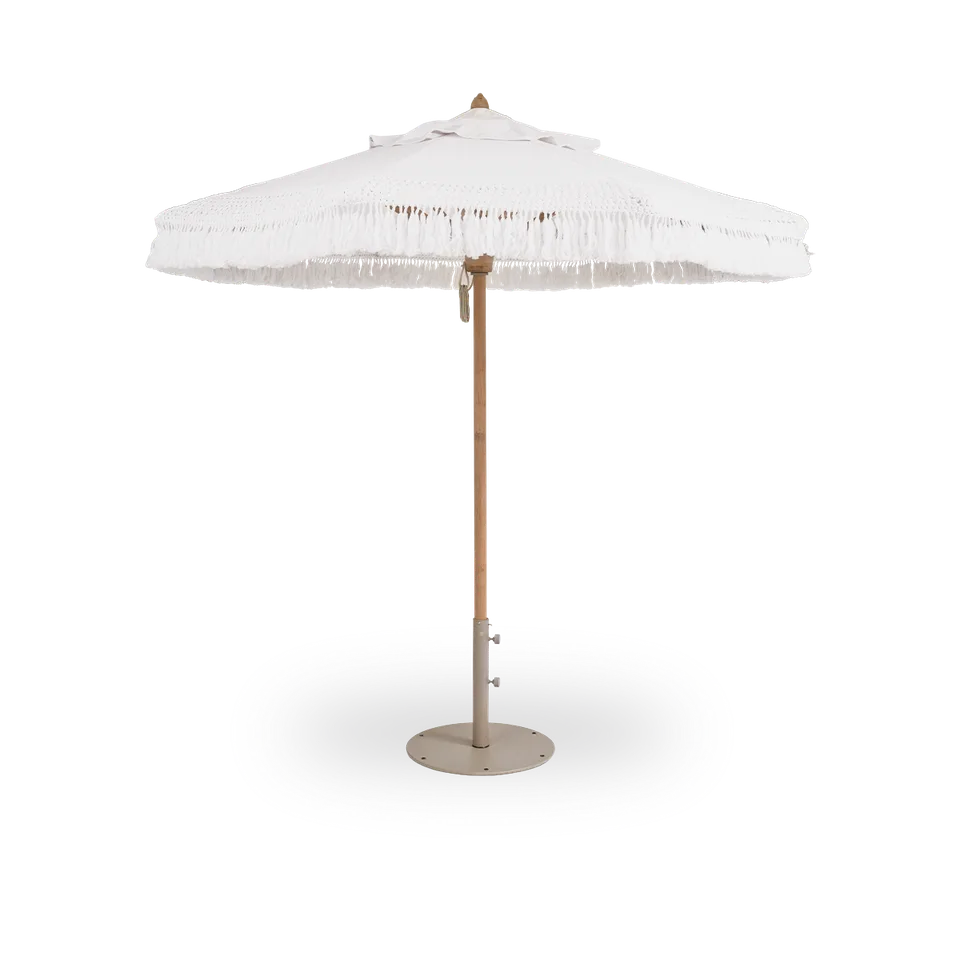 Sienna Exterior Teak Parasol van Sika-Design in Teak Pole, White Canopy – Acrylic Fibers, Beige, Steel Stand – productfoto