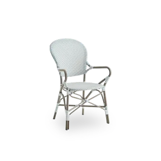 Isabell Exterior Dining Armchair van Sika-Design in Taupe aluminium frame, Grey w/ white dot ArtFibre, Geen – productfoto 2 van 2
