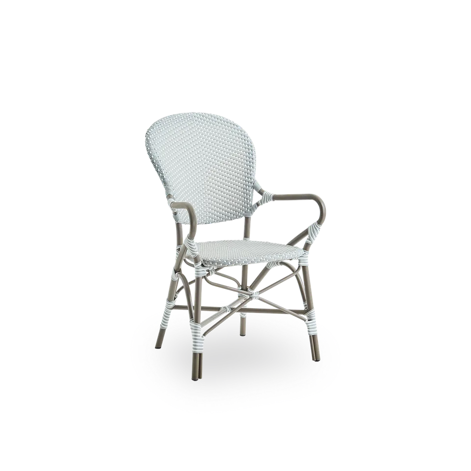 Isabell Exterior Dining Armchair van Sika-Design in Taupe aluminium frame, Grey w/ white dot ArtFibre, Geen – productfoto 2 van 2