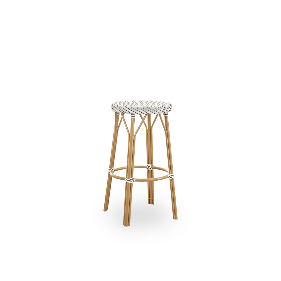 Simone Exterior Bar Stool by Sika-Design in Almond aluminium frame, White w/ cappuccino dot ArtFibre – product photo 1 of 2
