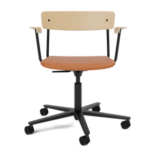 Cross Task Chair by TAKT in Black tube, Oak Matt lacquer, LEAP® cognac, With armrest – product photo 2 of 2