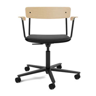 Cross Task Chair by TAKT in Black tube, Oak Matt lacquer, Spoor Zea Black Leather, With armrest – product photo 2 of 2