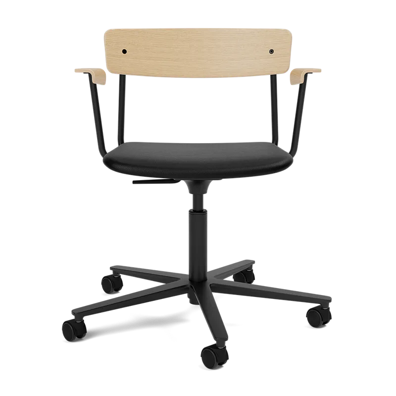 Cross Task Chair by TAKT in Black tube, Oak Matt lacquer, Spoor Zea Black Leather, With armrest – product photo 2 of 2