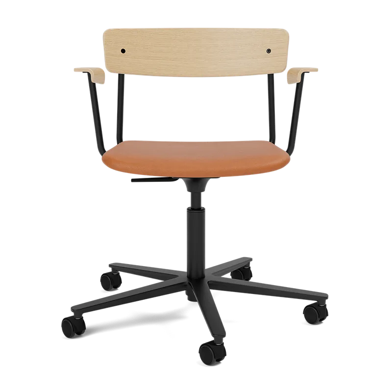 Cross Task Chair von TAKT in Black tube, Oak Matt lacquer, Spoor Zea Cognac Leather, With armrest – Produktfoto 2 von 2
