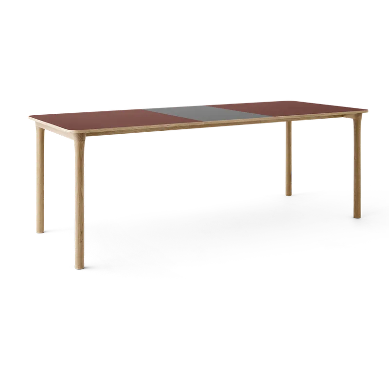 Arc Dining Table by TAKT in Natural oak and Natural oak, 0751 Deep red nano laminate, Ext-50 0752 Light grey nano laminate – product photo 2 of 2
