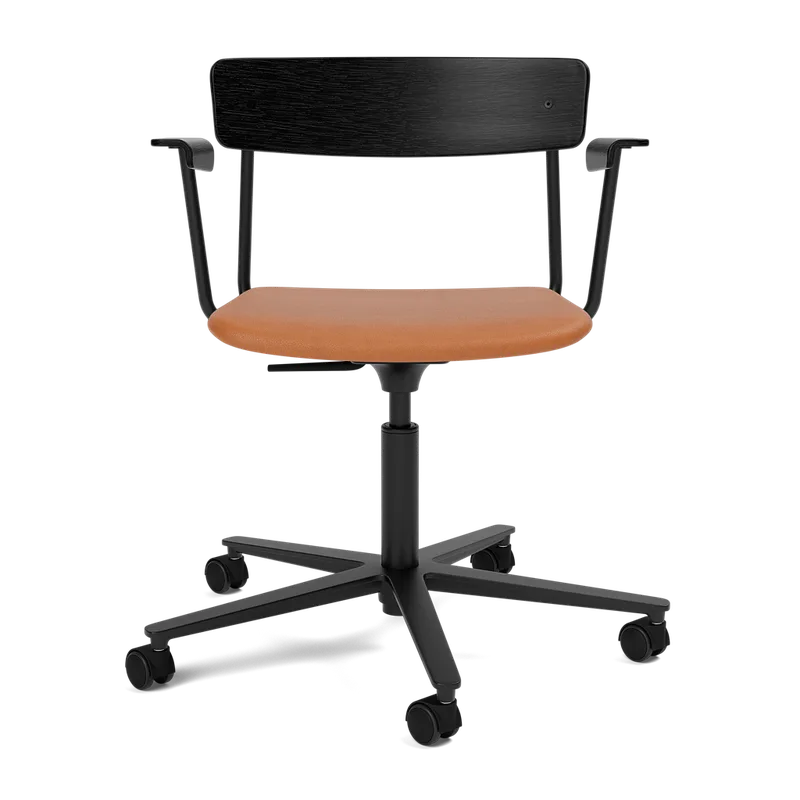 Cross Task Chair by TAKT in Black tube, Oak Black lacquer, Spoor Zea Cognac Leather, With armrest – product photo 2 of 2