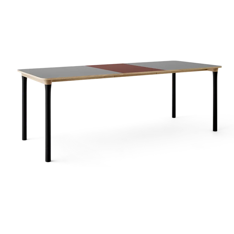 Arc Dining Table by TAKT in Natural oak and black beech, 0752 Light grey nano laminate, Ext-50 0751 Deep red nano laminate – product photo 2 of 2