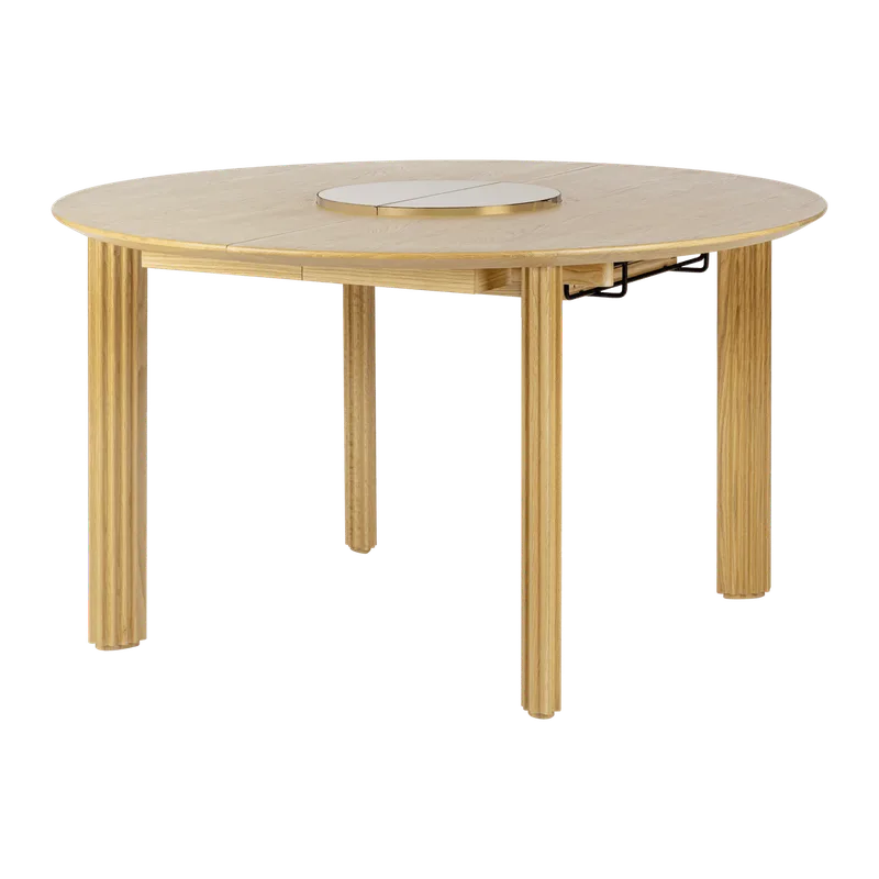Comfort Circle | spisebord med udtræk de UMAGE en Bianco brass, Rippled – photo du produit