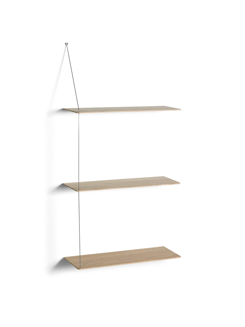 Stedge Hylde van WOUD in 60 cm, Børstet rustfrit stål, Hvidpigmenteret eg (3 hylder) – productfoto 3 van 3