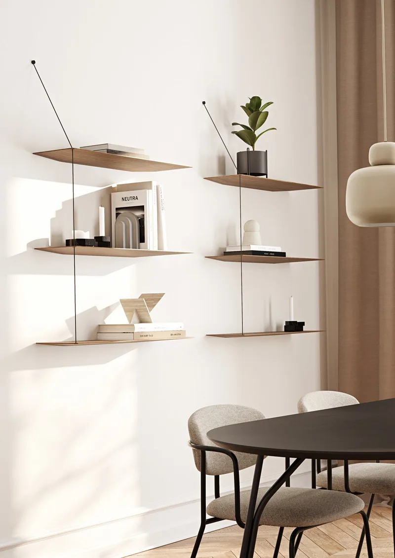 Stedge Hylde by WOUD in 80 cm, Messing, Hvidpigmenteret eg (3 hylder) – interior photo 1 of 3