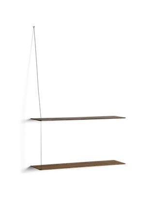Stedge Hylde van WOUD in 80 cm, Børstet rustfrit stål, Røget eg (2 hylder) – productfoto 2 van 2