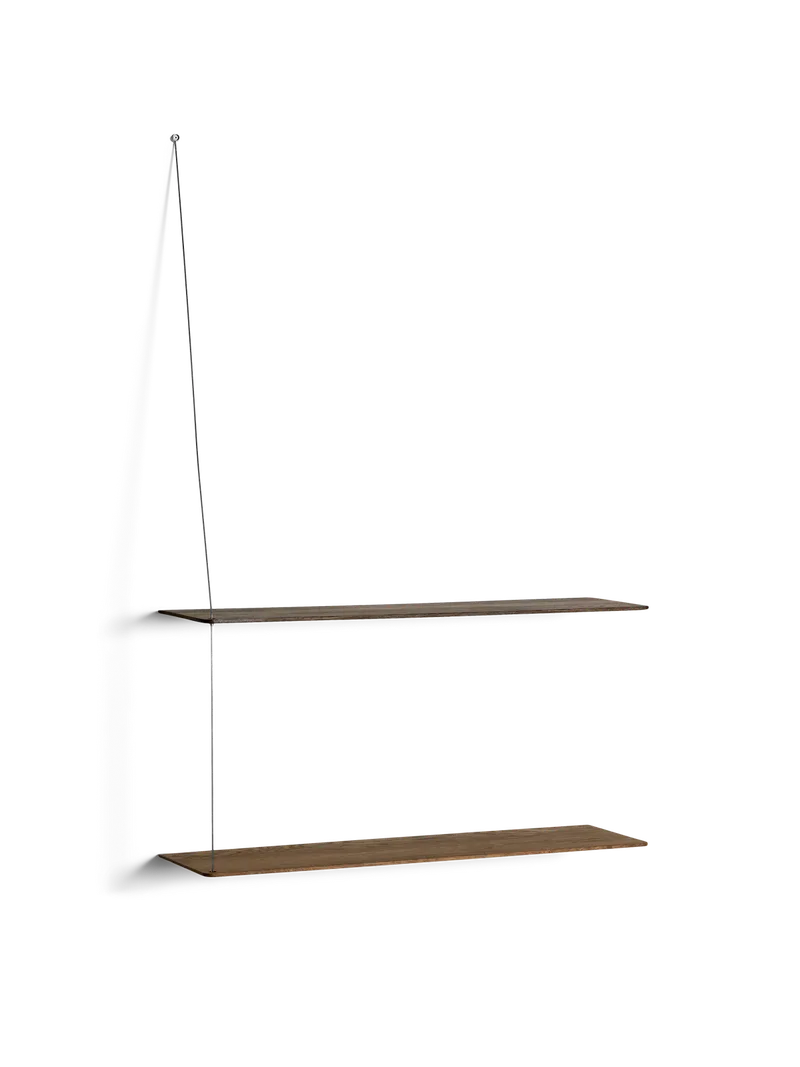 Stedge Hylde van WOUD in 80 cm, Børstet rustfrit stål, Røget eg (2 hylder) – productfoto 2 van 2