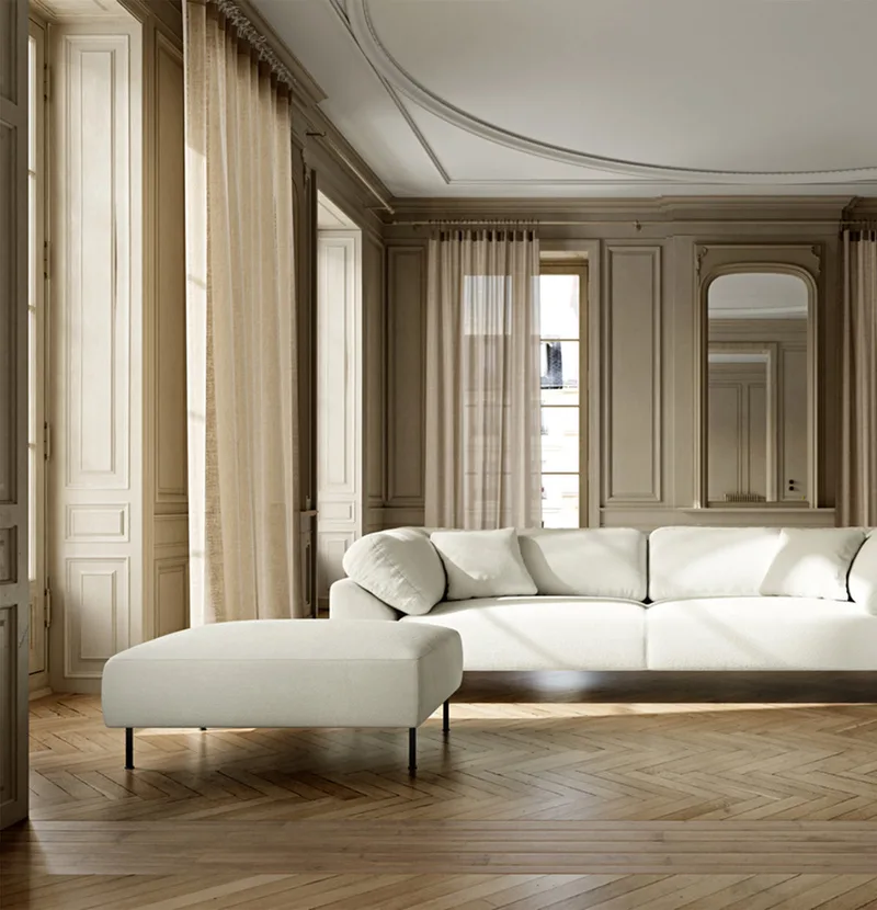 Collar Ottoman by WOUD in Råhvid bouclé – interior photo 1 of 2