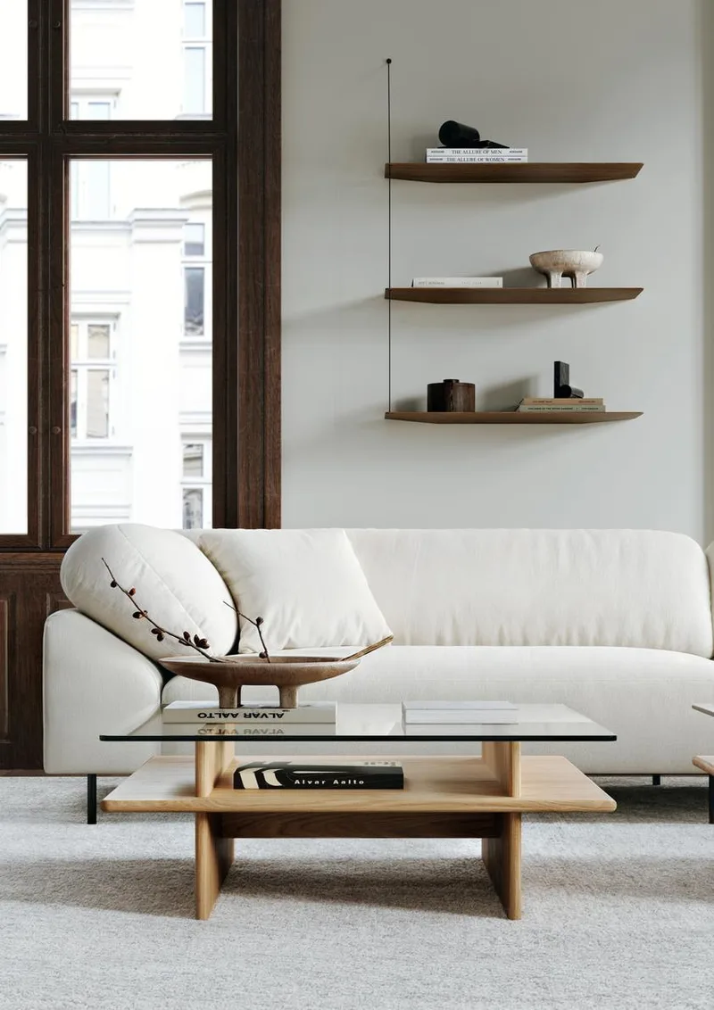 Stedge Hylde by WOUD in 60 cm, Messing, Røget eg (3 hylder) – interior photo 1 of 2