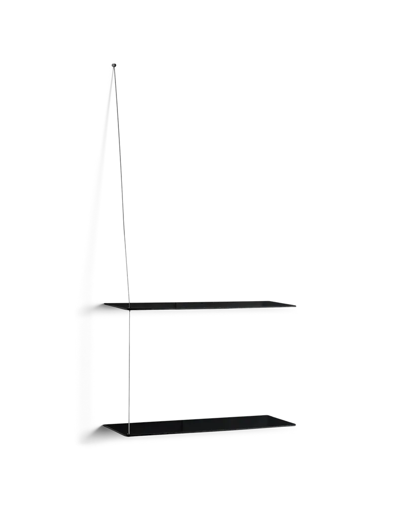 Stedge Hylde von WOUD in 60 cm, Børstet rustfrit stål, Sort (2 hylder) – Produktfoto