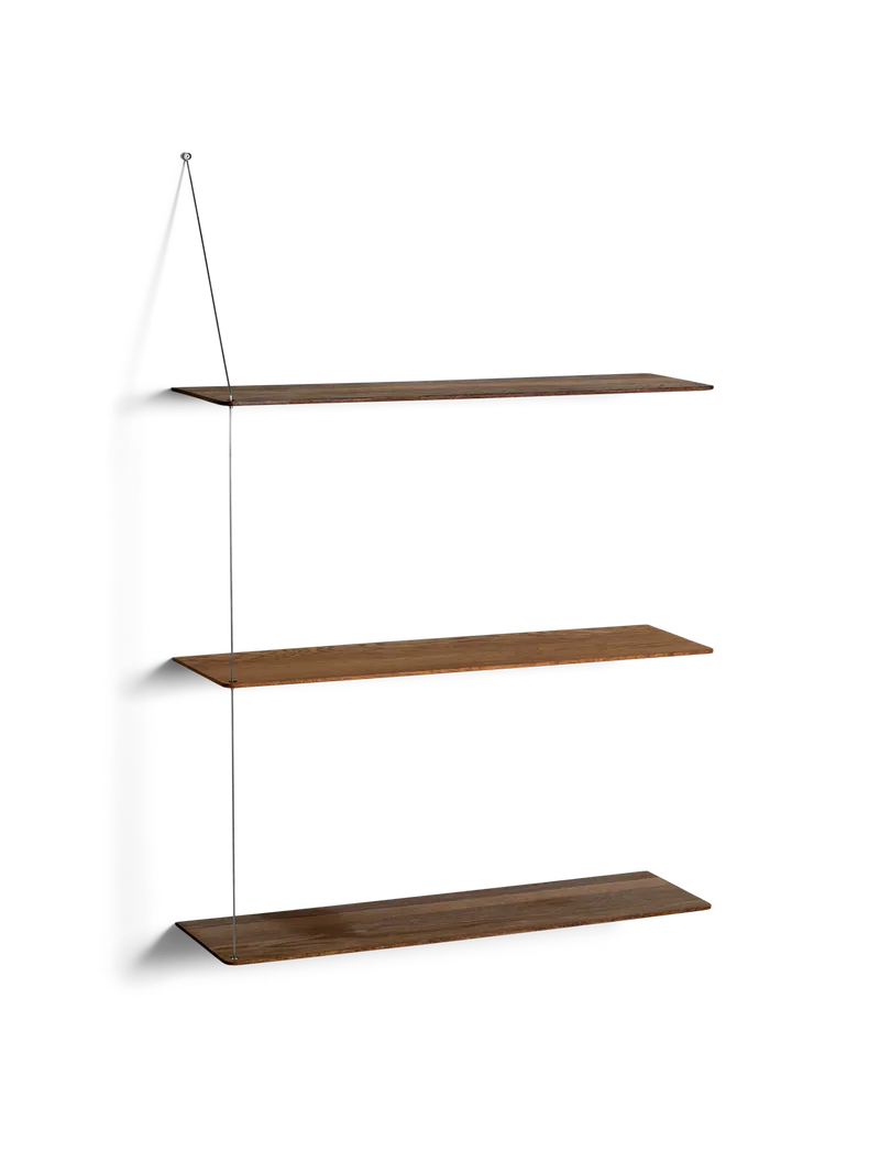 Stedge Hylde by WOUD in 80 cm, Børstet rustfrit stål, Røget eg (3 hylder) – product photo 2 of 2